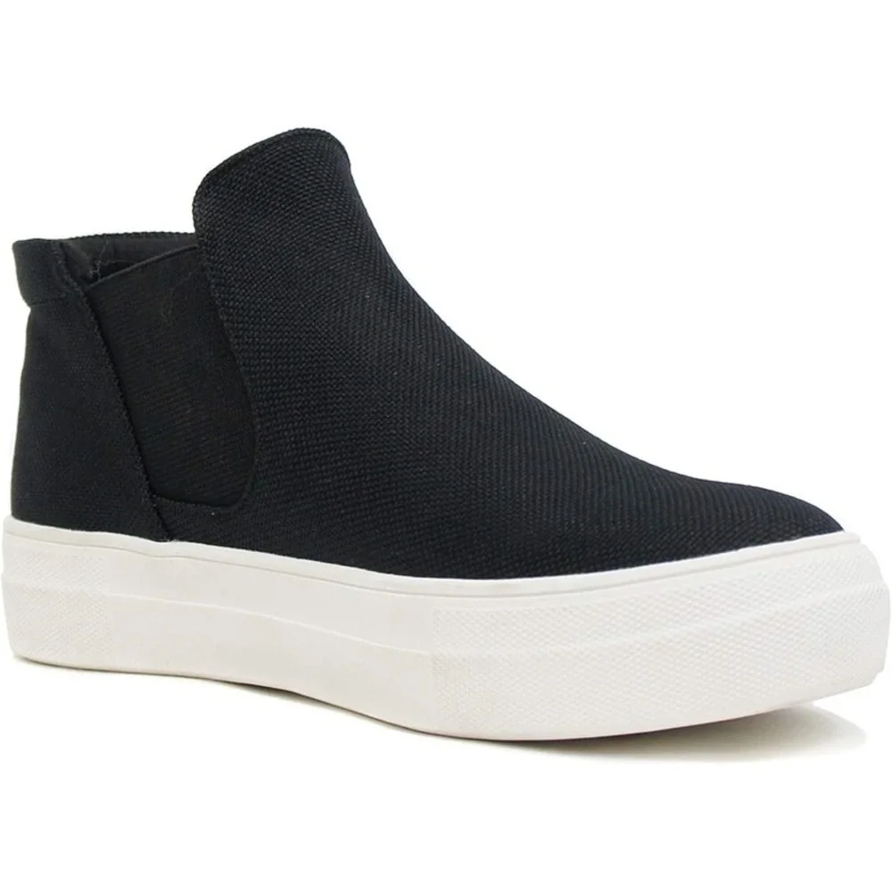 Women's Black Canvas Platform Slip on Sneakers Chelsea Cushion Foam Soda SZ 9